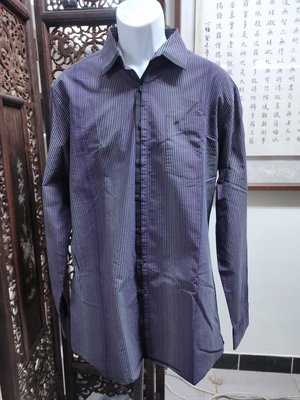 (二手近全新)遠東紡織MANHATTAN紫黑色格紋混紡長袖休閒襯衫(17)（B733）