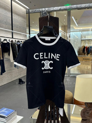 【BLACK A】CELINE 24SS春夏新款 CELINE PARIS 凱旋門印花短袖T恤 黑色 價格私訊