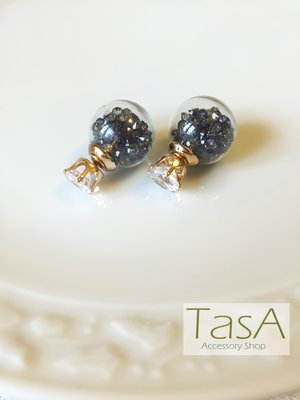 TasA Accessory shop-玻璃泡泡彩石耳環(黑色石)