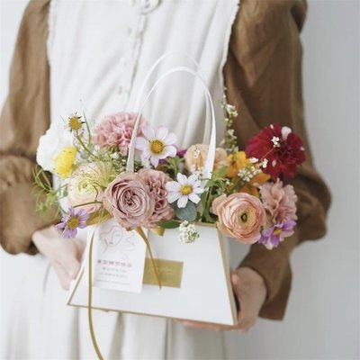 下殺女神范手提袋插花袋節日通用花藝包裝袋鮮花包裝花盒花~特價~特價特賣