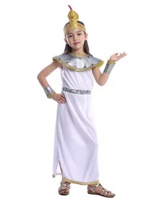 ☆小不點日舖☆ 萬聖節 聖誕節 埃及豔后 白 活動 表演 舞會 派對 造型服 洋裝 兒童 頭飾 披肩 腕帶 公主 服裝