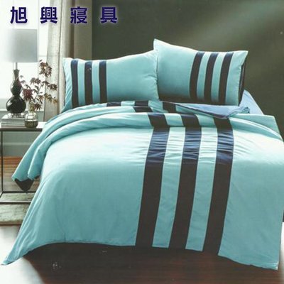 【旭興寢具】天絲絨 三條線運動風 雙人5x6.2尺 薄床包薄被套四件式組-淺藍