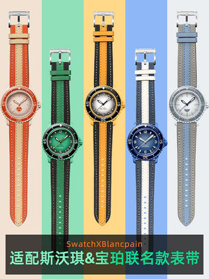 代用錶帶 手錶配件 適配寶珀斯沃琪聯名錶帶 Swatch Blancpain真皮手錶帶 錶鏈南冰洋