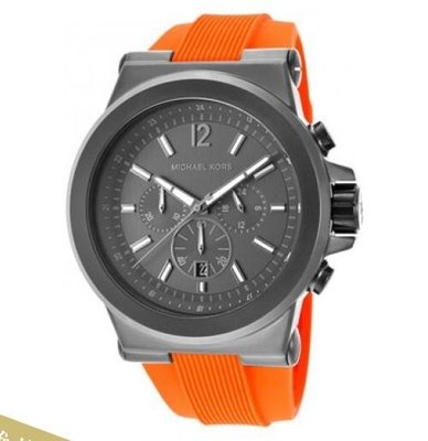 雅格時尚精品代購Michael Kors MK8296 亮橘系矽膠 錶帶大錶面 三眼計時 歐美時尚 美國代購