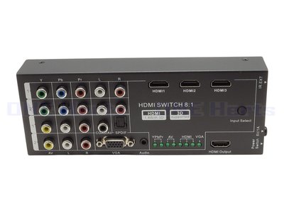 HDMI8×1 HDMI多功能影音切換器 HDMI切換器 混合vga 電腦切換器視訊遙控器 VGA+AV+色差+HDMI