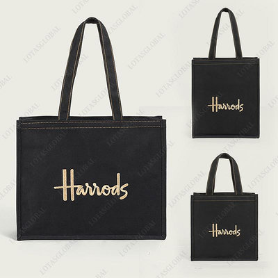 新款 刺繡字母斜背包 Harrods 帆布手提包 托特包 書包 環保袋 購物袋 便當包