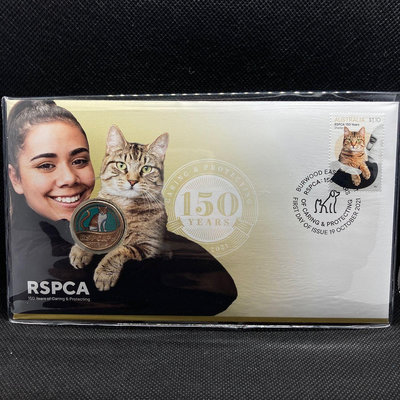 澳洲 貓2021年RSPCA皇家防止動物虐待協會150週年 彩色紀念幣 澳大利亞 流浪 貓咪 動物 硬幣 郵票 信封是