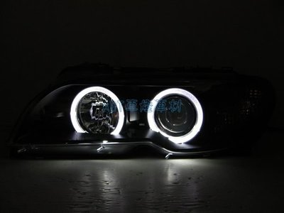 ~~ADT.車材.車材~~BMW E46  小改款 2門 03 04 05雙光圈魚眼黑底大燈一組