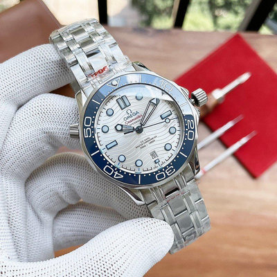 歐米茄手錶OMEGA海馬男士高端商務運動腕錶日曆冰藍色夜光機械錶單向陶瓷錶殼316L精鋼男生手錶冰藍夜光