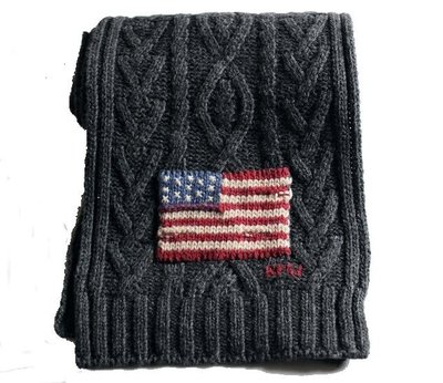 POLO Ralph Lauren 圍巾 羊毛 RL 灰色編織 粗毛線 美國國旗 寒流 厚圍巾【以靡專櫃正品】