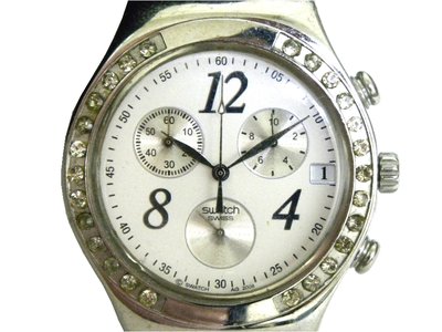 [專業模型] 三眼錶 [SWATCH S3342B] 斯沃琪 三眼計時賽車錶[白色面+3眼+日期]石英/中性/潮錶