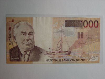 比利時(Beligium), 1000 Francs, 1997年, 93成新, 稀少紙鈔!!