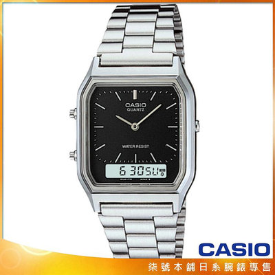 【柒號本舖】CASIO 卡西歐雙顯多時區鬧鈴電子錶-黑 # AQ-230A-1D (台灣公司貨全配盒裝)