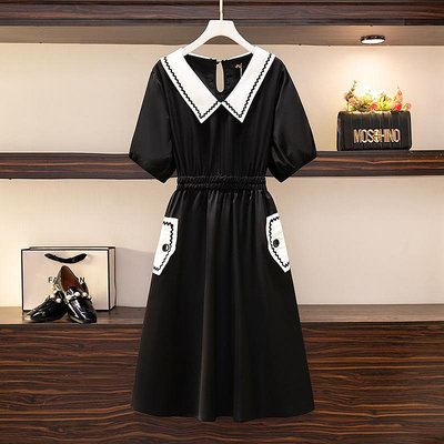 62590特價120-350斤胖mm赫本風法式連衣裙小黑裙復古氣質裙子