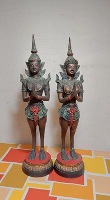 泰國《緊那羅護法神/歌樂神》梵語：kiṃnara，巴利語：kinnara/高38公分銅雕一對