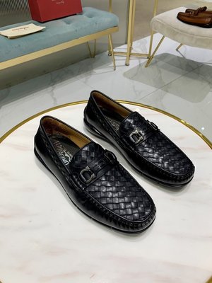【熱賣精選】2020SS  SALVATORE FERRAGAMO 男鞋 商務皮鞋 編織紋牛皮 黑色