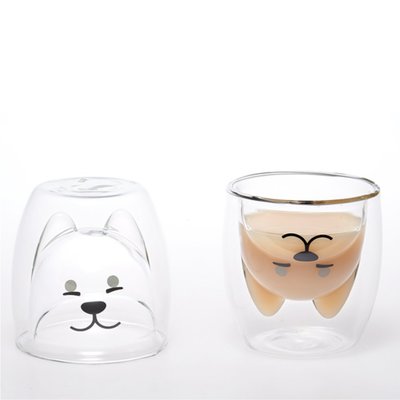 ☘小宅私物☘ 動物造型 耐熱雙層玻璃杯 (柴犬) 隔熱杯 咖啡杯 水杯