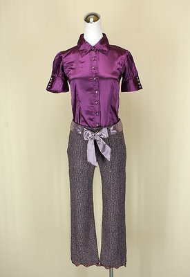 ◄貞新►chillipop 紫色S號+la chambre dine 專櫃 紫色格紋棉質8分褲M(36號)(29161)