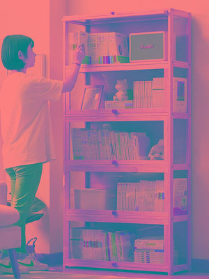 兒童書柜帶門家用實木書架落地多層客廳儲物玩具收納置物架收納柜半米潮殼直購