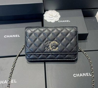 【二手】Chanel 香奈兒  黑金 魚子醬皮 大logo woc發財包 單肩包斜挎包