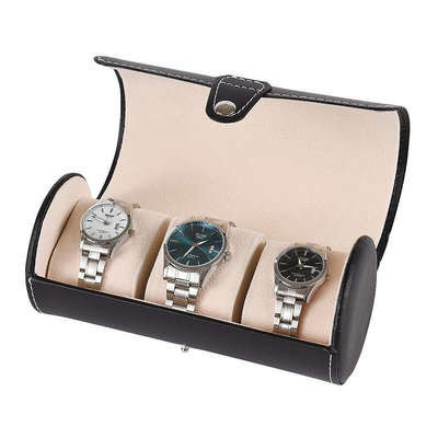 手錶盒 手錶收納盒 手錶展示盒 收藏錶盒 首飾品盒 圓筒手表盒3位熱銷新款木質皮革 方便攜帶手表收納展示盒TY100