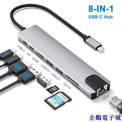 企鵝電子城適用於 MacBook 筆記本電腦 PD 充電底座 RJ45 HDMI 兼容 TF/SD 卡筆記本 Type-C