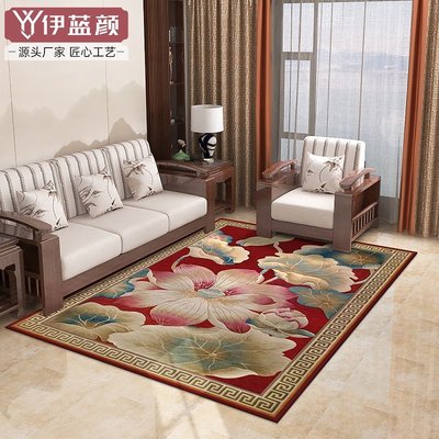 現貨熱銷-伊藍顏中式荷花中國風蓮花新中式客廳臥室床邊毯佛寺禪意羊毛地毯
