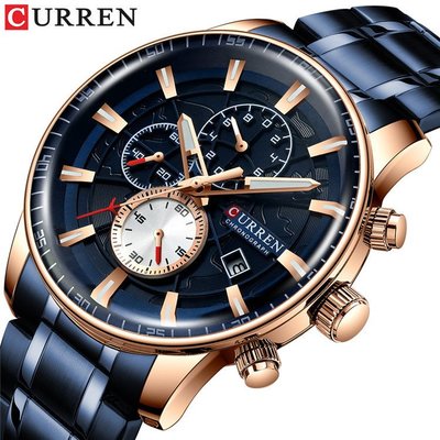 【潮裡潮氣】CURREN卡瑞恩鋼帶日曆歐美流行男士時尚腕錶商務防水石英錶8362