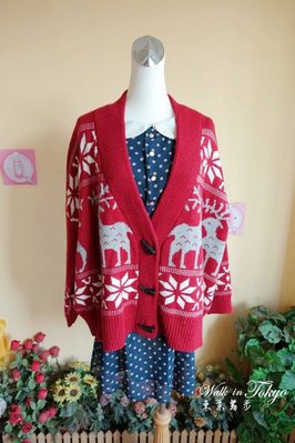 出清價【東京舞步】POONE 甜美可愛 麋鹿牛角釦厚針織外套 罩衫（紅色）原價4980