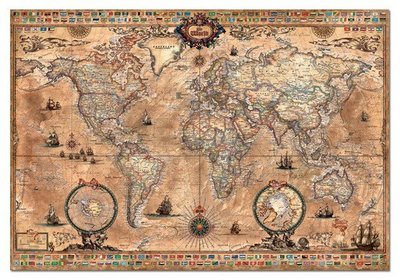 〔無孔Blue〕西班牙EDUCA-複古世界地圖-1000片拼圖雷諾瓦