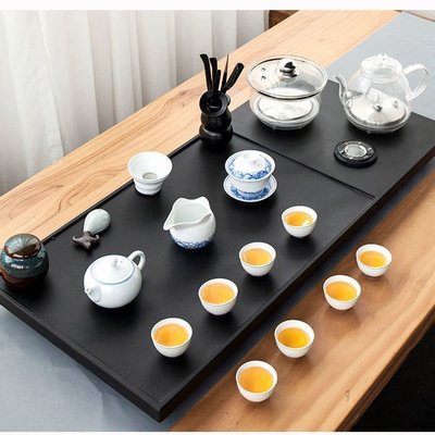 下殺-天然烏金石茶盤一體化全自JD動茶具套裝帶上水排水家用茶桌全套茶具