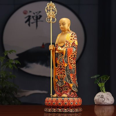 現貨熱銷-純銅彩繪地藏王菩薩臺灣銅雕極彩九華山地藏菩薩佛像家用客廳擺件佛像