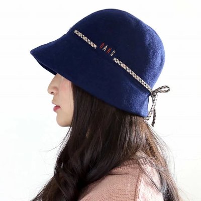 日本製 日本正版 DAKS 保暖 毛料 經典格紋蝴蝶結裝飾 遮陽帽 深藍色 帽子 帽