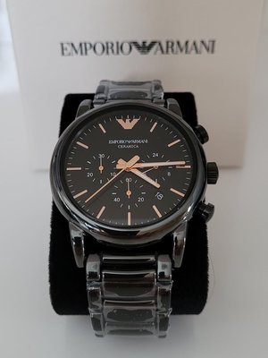 EMPORIO ARMANI 黑色錶盤 黑色陶瓷錶帶石英三眼計時男士手錶AR1509腕錶