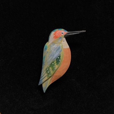 日本中古木雕小鳥胸針飾品