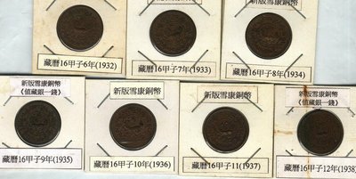 西藏-新版雪康銅幣七枚一套