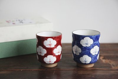 發現花園 日本選物~日本製 京都 清水燒 夫婦茶杯 湯吞杯 禮盒組 - 梅花