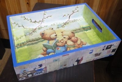 波弟彩繪拼貼工作室☆/~松木桌上型置物文件盒~特價250