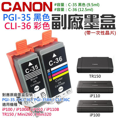 【台灣現貨】CANON PGI-35 / CLI-36 副場墨盒（黑+彩兩個一套）＃B02024C 墨水匣 TR150