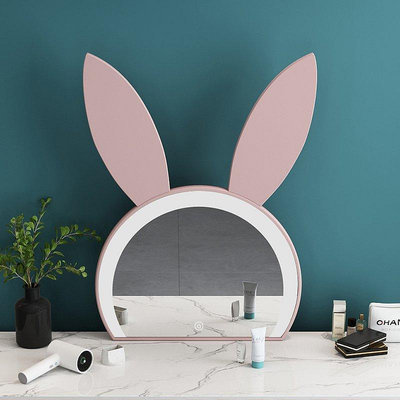 【現貨精選】LED化妝鏡兔子帶燈臺立式公主少女ins風北歐家用掛壁臥室桌面