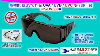 UVC 安全護目鏡 - 高效能 抗UV紫外光 UVA / UVB / UVC  - 波長 200nm-380nm 適用