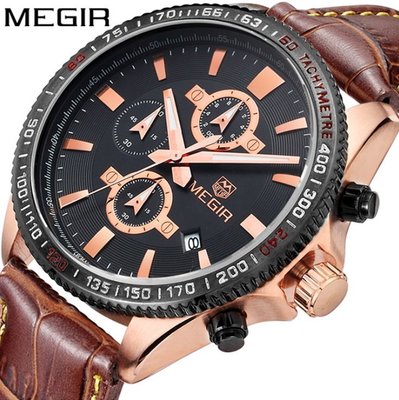 【潮裡潮氣】美格爾MEGIR男表三眼計時防水夜光運動腕錶手錶3001G