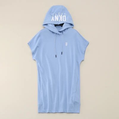 DKNY 淺藍色 刺繡logo連帽毛圈棉短袖洋裝 550元