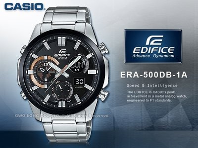 CASIO手錶專賣店 卡西歐 EDIFICE ERA-500DB-1A男錶 黑框 三眼計時 溫度 不鏽鋼錶殼 超亮LED
