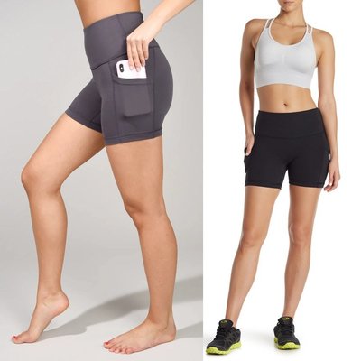 女式新款美國90degree中高腰柔軟裸感彈力跑步運動有口袋瑜伽短褲