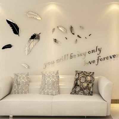 《很好買》超大 愛情羽毛3d水晶壓克力立體壁貼 客廳 臥室 背景牆 沙發 創意 兒童房 簡約