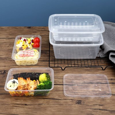 長方形1000ml一次性餐盒塑料外賣打包加厚透明飯盒快餐便當碗【景秀商城】