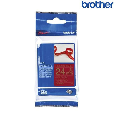 【含稅】Brother兄弟 TZe-RW54 酒紅底金字 標籤帶 絲質緞帶系列 (寬度24mm) 標籤緞帶 色帶