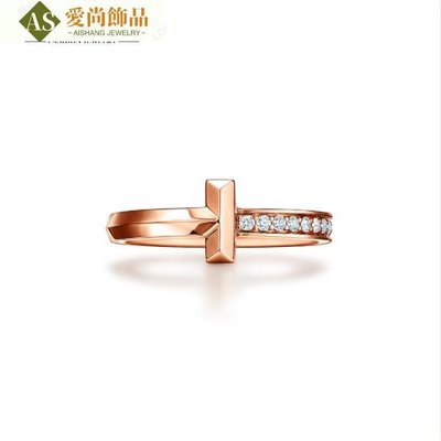 新款 Tiff T 系列 T1 戒指 18K 玫瑰金與鑽石圓形切割鑽石寬度 2.5 毫米 S925 純銀情侶項~愛尚飾品