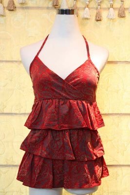 【性感貝貝】鮮紅色荷葉蛋糕裙是繞頸彈性背心上衣, Nice Claup Zara BCBG bebe 款式